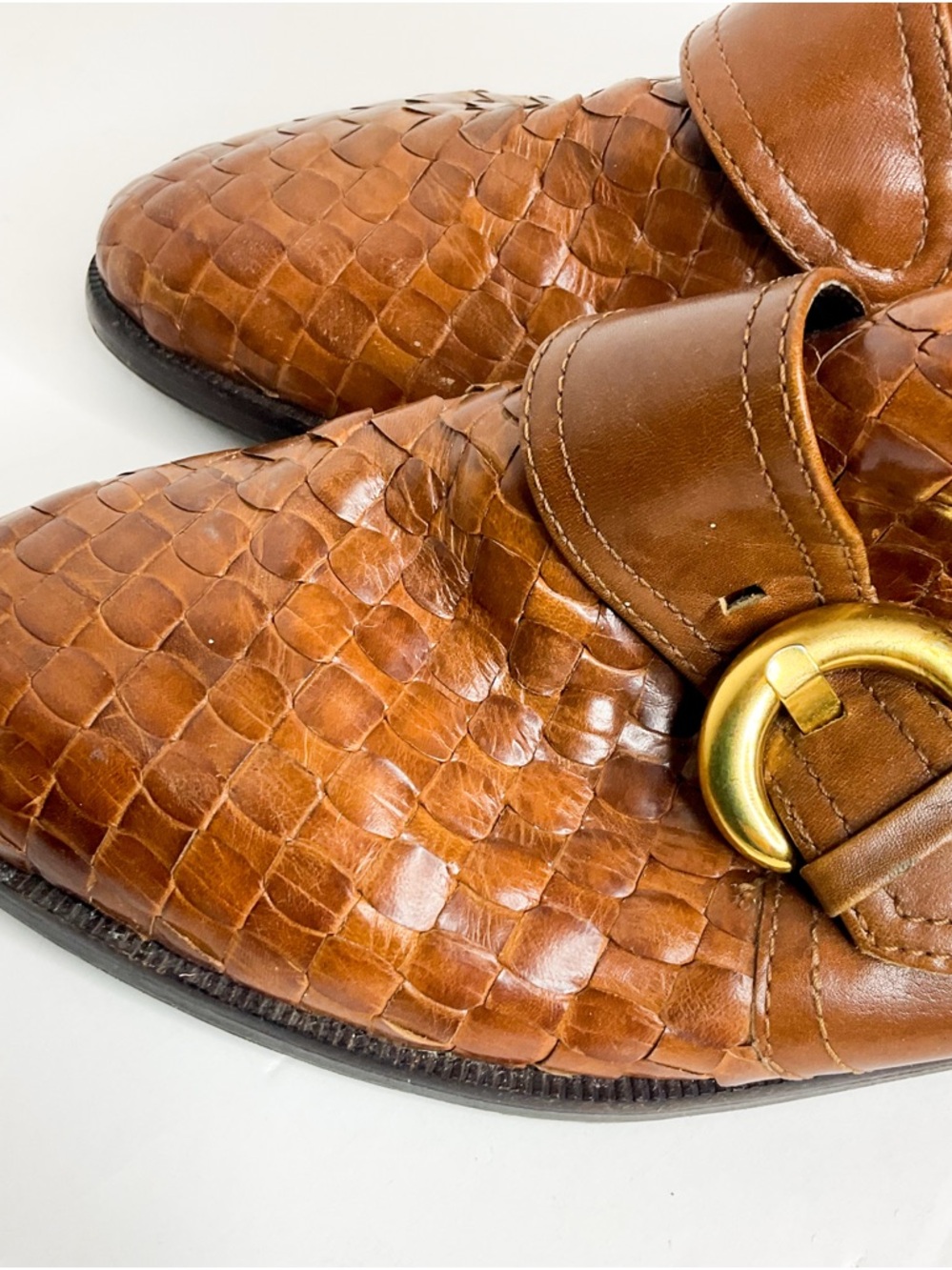 Vintage Enzo Angiolini Tan Woven Leather Loafers 10 - Picture 5 of 9